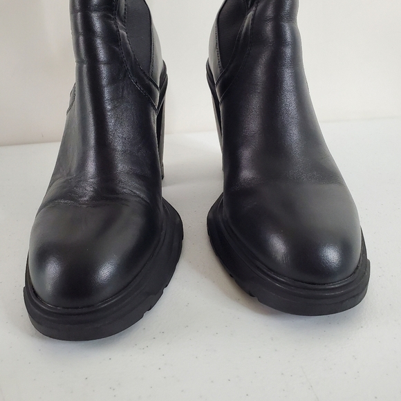 Steve Madden Leather Lug Sole Ankle Boots Size 10 Black Heeled Chunky Booties - Picture 8 of 15